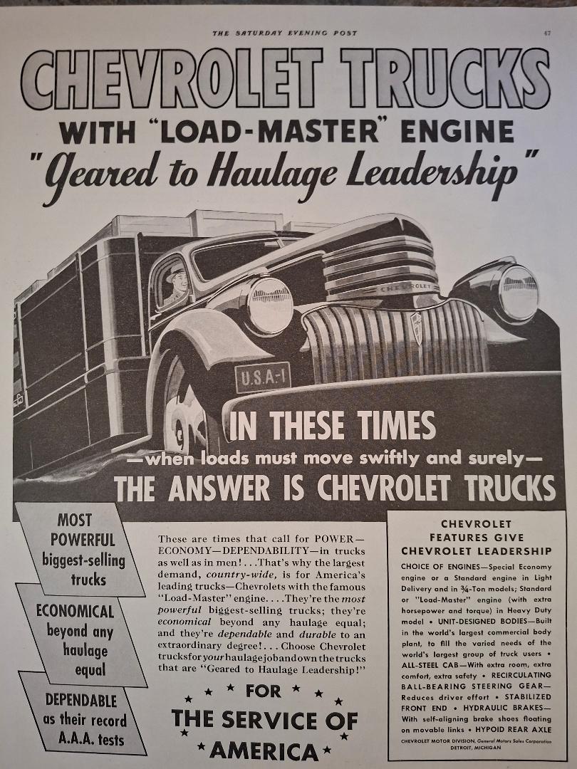 Vintage 1941 Chevrolet Truck Advertisement