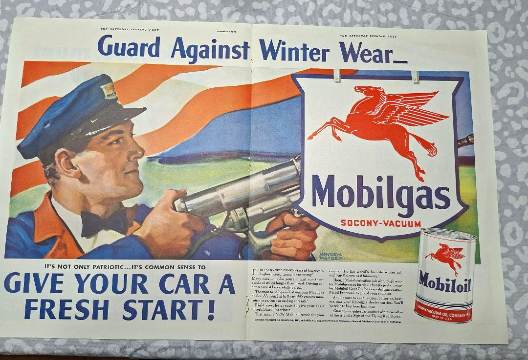 Vintage 1941 Two Page Mobile Oil Advertisement