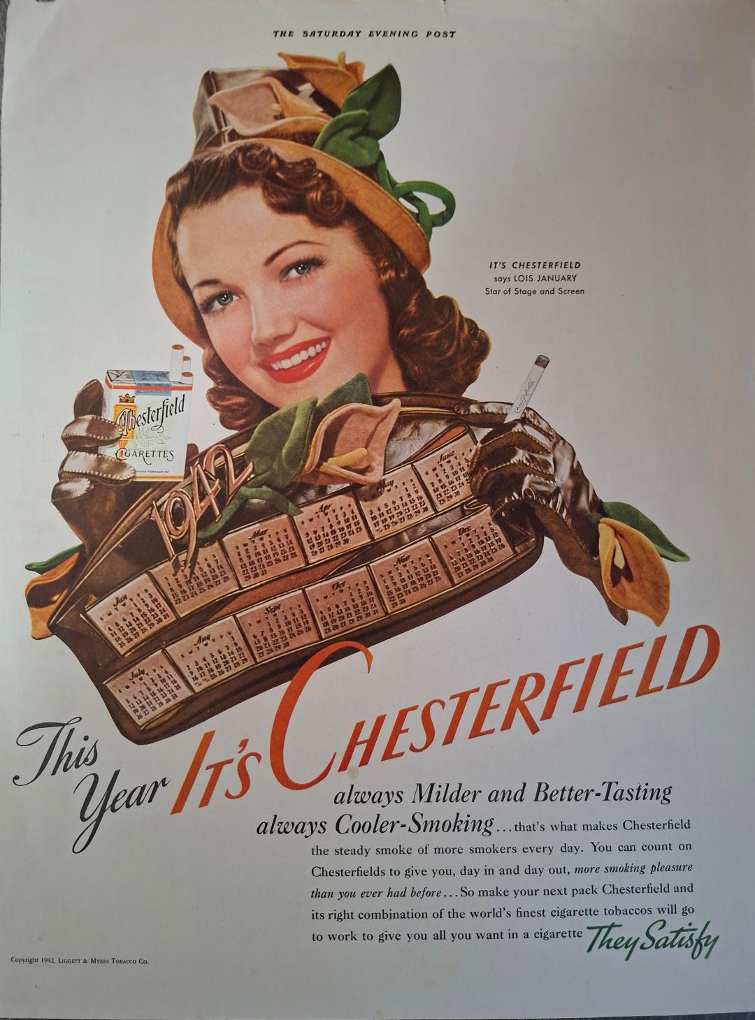 Vintage 1942 Chesterfield Cigarette Advertisement