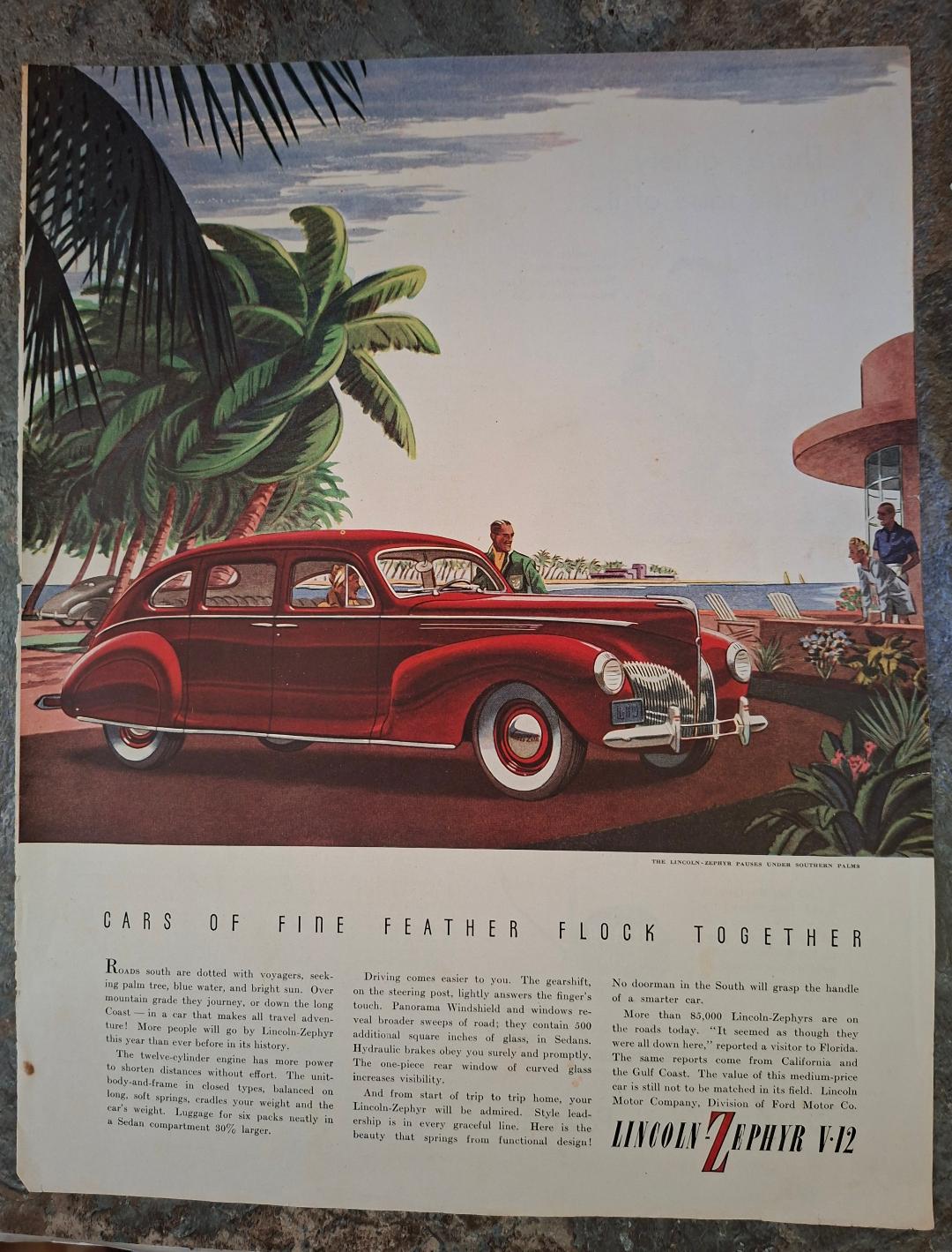 Vintage 1940 Lincoln Zephyr V12 Advertisement